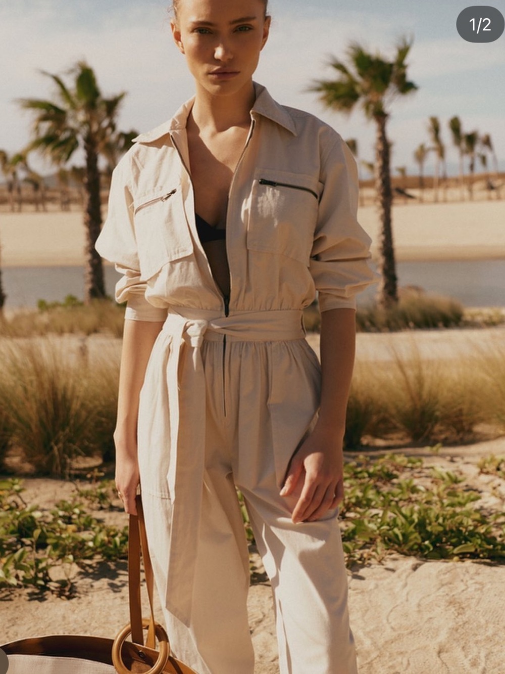Posse MODA OPERANDI Belted Cropped Cotton-Twill Jumpsuit